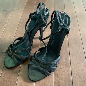 Black, iridescent, strapping heels